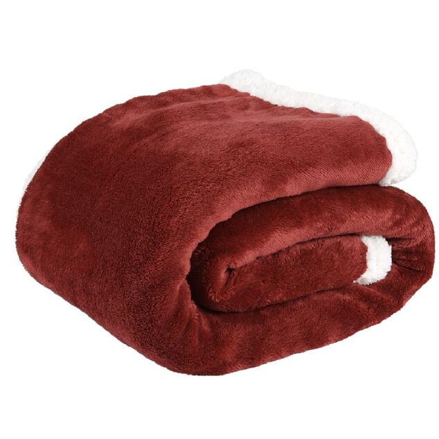 Plaid polaire r&eacute;versible imitation fourrure rouge et blanc