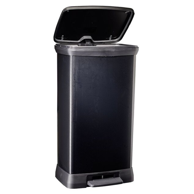 Poubelle &agrave; p&eacute;dale plastique noir carbone 50L