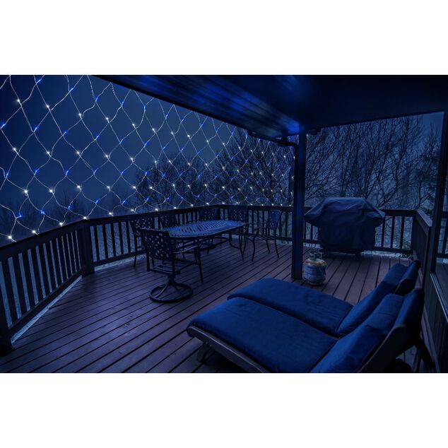 Filet lumineux 100LED bleu et blanc 120x120cm