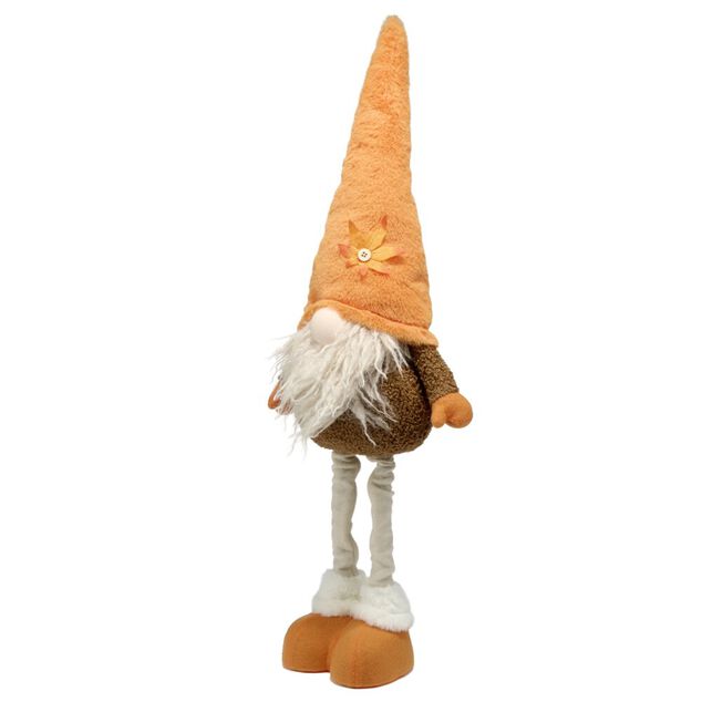 Gnome &agrave; poser th&egrave;me automne en feutrine jambes extensibles 20x13xH75cm (2 mod&egrave;les orange ou marron)