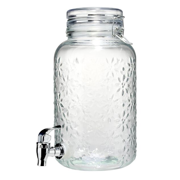 Distributeur &agrave; boisson 4L en verre motif fleur en relief transparent &Oslash;16xH29cm