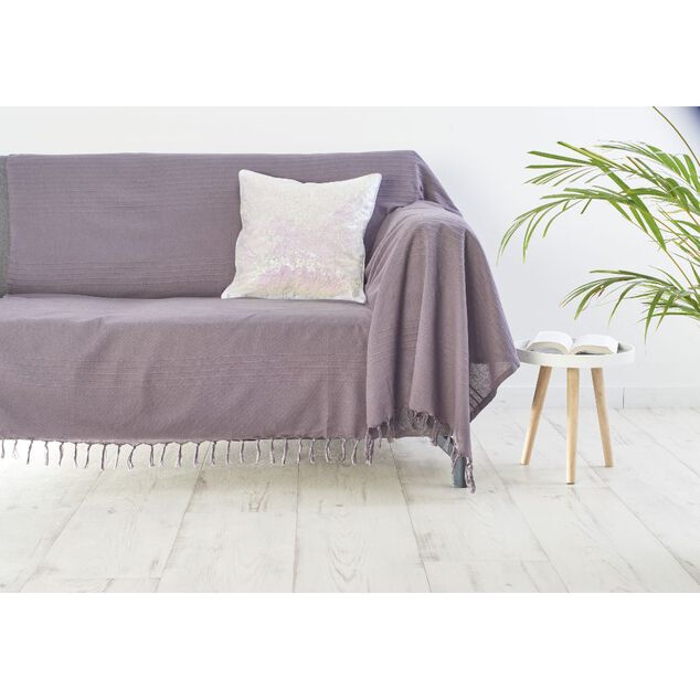 Jet&eacute; de canap&eacute; &agrave; franges uni gris mauve