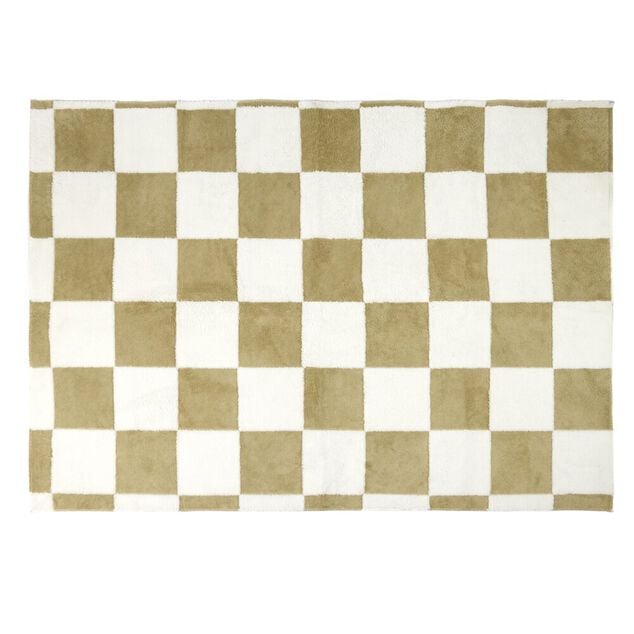Tapis rectangulaire damier polyester 114x190cm (2 mod&egrave;les beige ou rouge)
