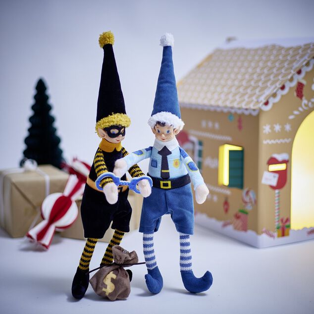 Lutin farceur policier avec menottes bleu H36cm