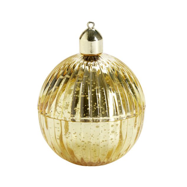 Bougie dans verre forme boule de No&euml;l &Oslash;8xH10,5cm (4 mod&egrave;les)