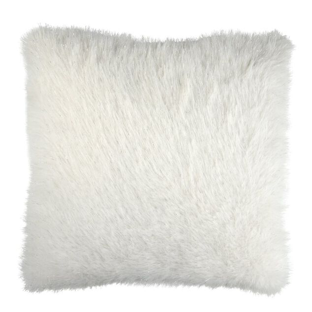 Coussin carr&eacute; imitation fourrure poils longs L45X45X&eacute;p.8 cm blanc
