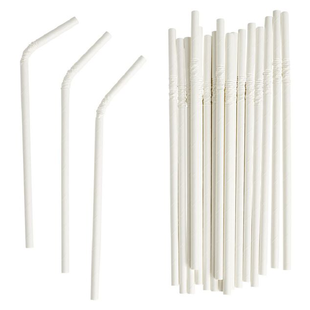 Paille papier coud&eacute;e blanche x20 - &Oslash;0,6 x H19,7cm