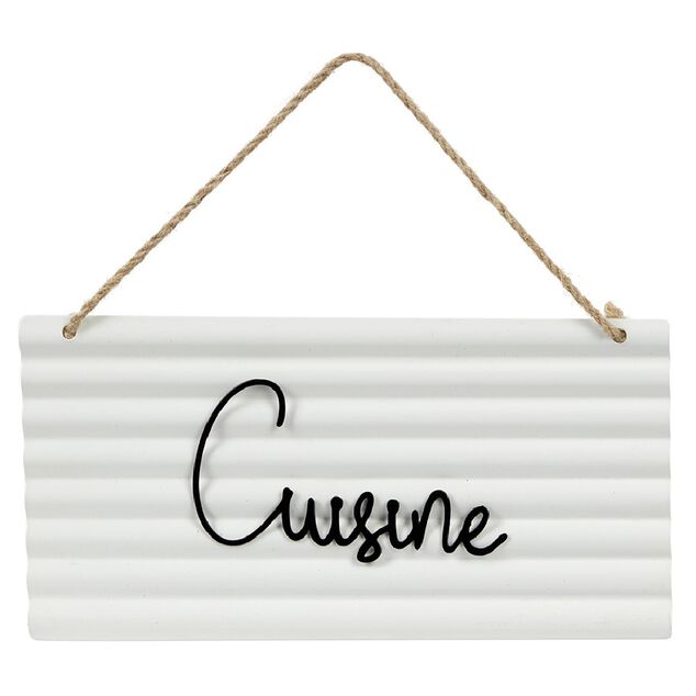 Pancarte d&eacute;corative pi&egrave;ces de la maison en m&eacute;tal blanc