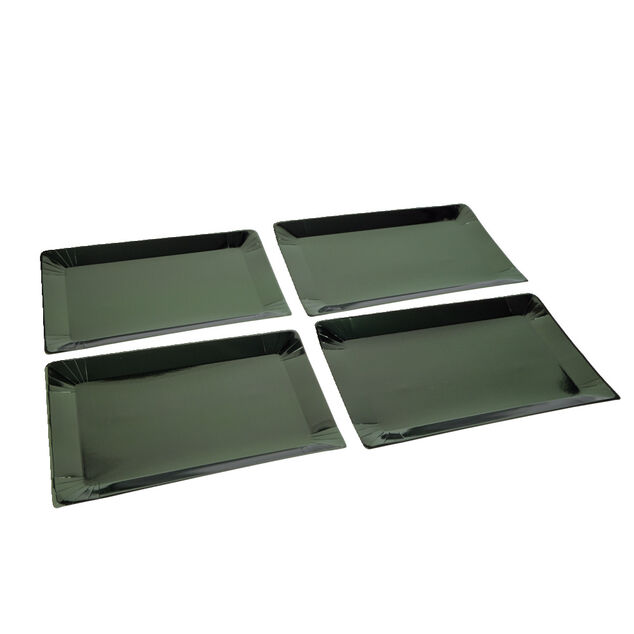Plateau de pr&eacute;sentation rectangulaire x4 en carton vert sapin 28x38cm