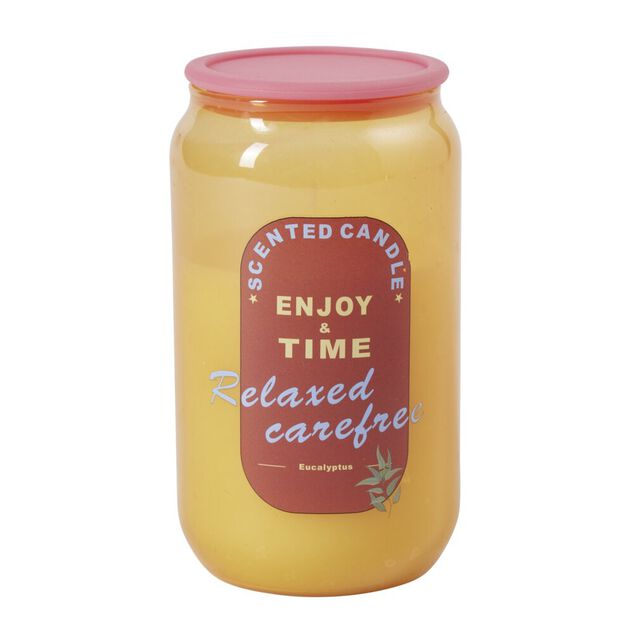 Bougie parfum&eacute;e dans pot verre forme canette Enjoy & Time &Oslash;7xH12cm (3 mod&egrave;les)