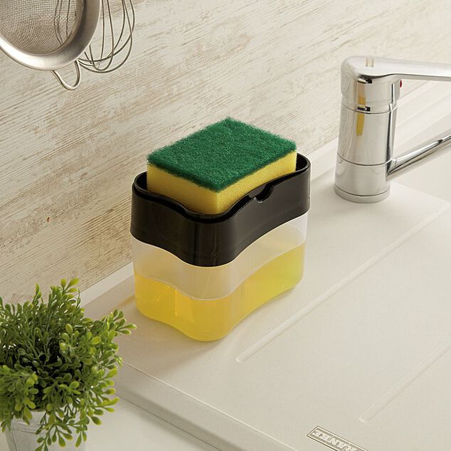 Distributeur &agrave; savon liquide vaisselle 385 ml et &eacute;ponge