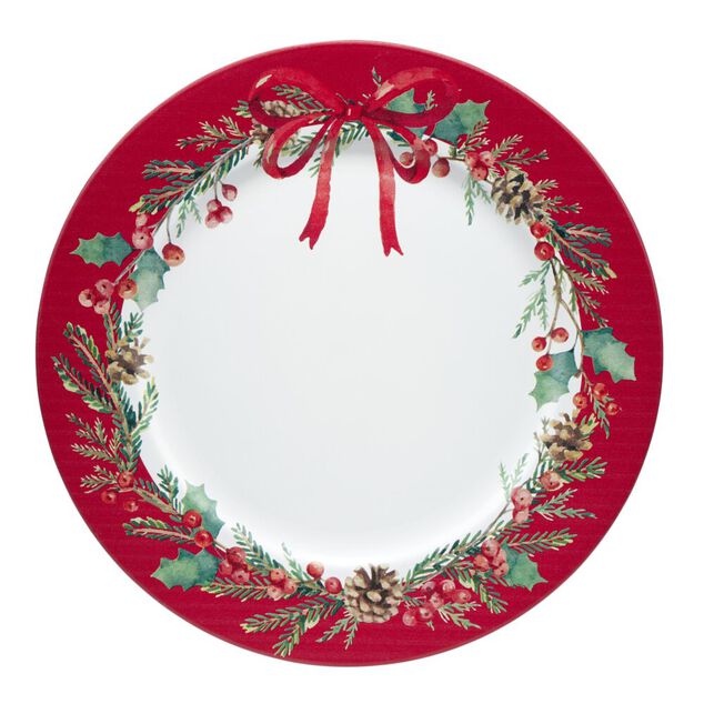 Sous assiette d&eacute;cor No&euml;l plastique rouge et blanc &Oslash;33cm