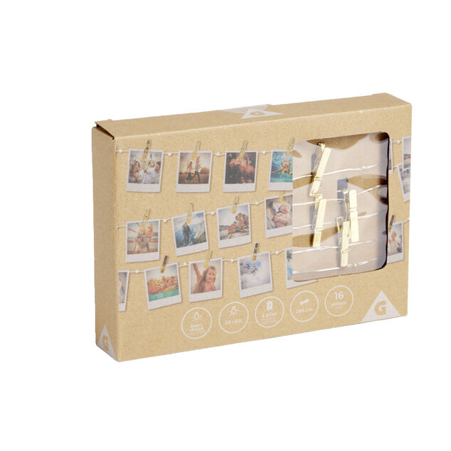 Guirlande LED &agrave; pinces 280cm plastique dor&eacute;