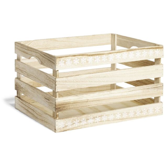 Cagette en bois motif flocon blanc 44x33xH25cm