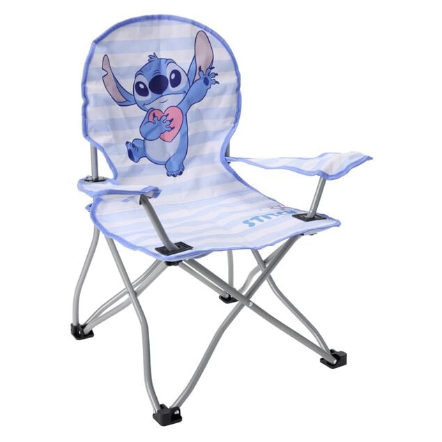Fauteuil p&ecirc;cheur enfant pliable Stitch m&eacute;tal et polyester bleu 59x39xH62cm
