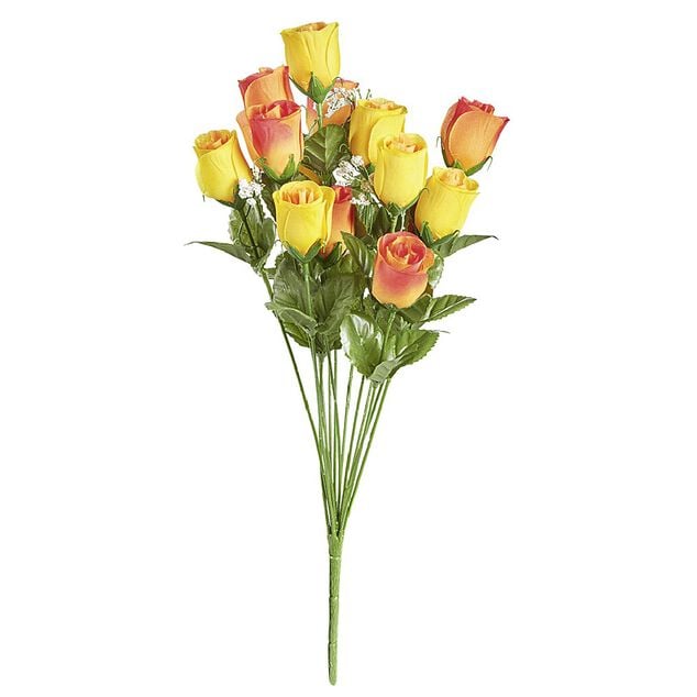 Bouquet de Roses et Gypsophil jaune en poly&eacute;thyl&egrave;ne