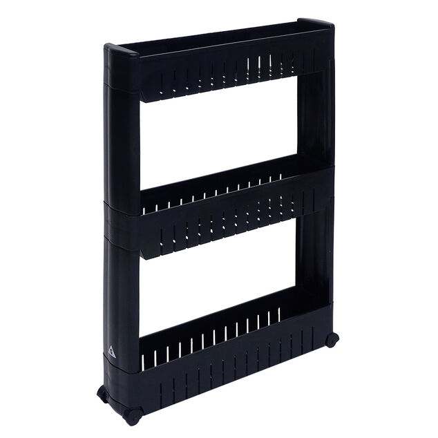 Desserte de cuisine &agrave; roulettes 3 niveaux noir 54,5x12,5xH.72cm