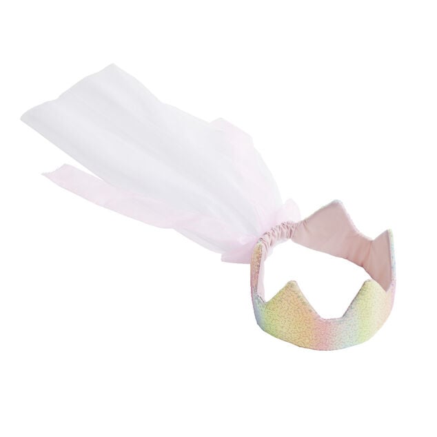 Couronne rose avec voile pour d&eacute;guisement fille L47,5cm