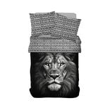 Parure de lit 2 personnes 240x220cm coton motif lion noir et blanc