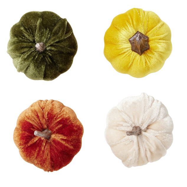 D&eacute;coration &agrave; poser forme citrouille velours 4 pi&egrave;ces &Oslash;7,5xH6,5cm