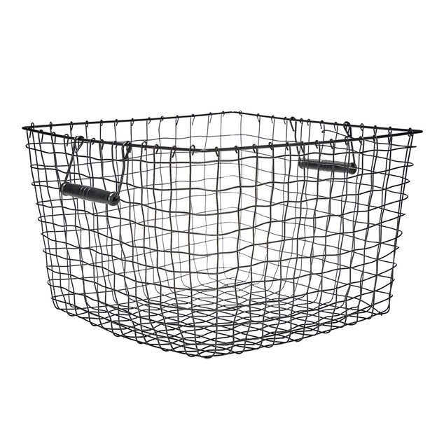 Pani&egrave;re en m&eacute;tal filaire noir 38x38xH25cm