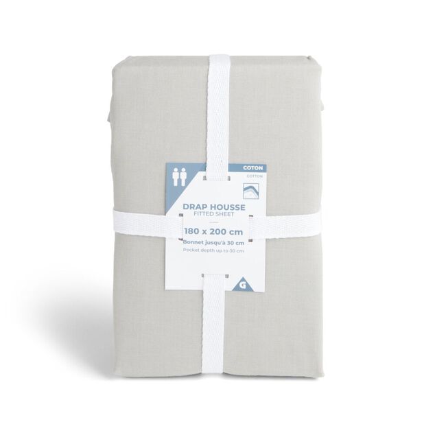 Drap housse 180x200cm 100% coton gris clair