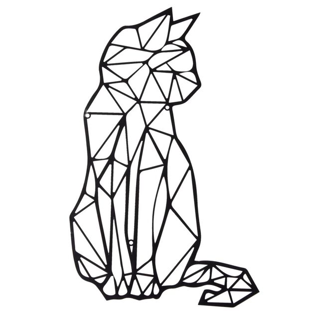 Chat design origami d&eacute;co murale m&eacute;tal noir L24xH41cm
