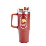 Gourde isotherme mug 900ml inox et plastique motif tropical avec paille (2 mod&egrave;les)