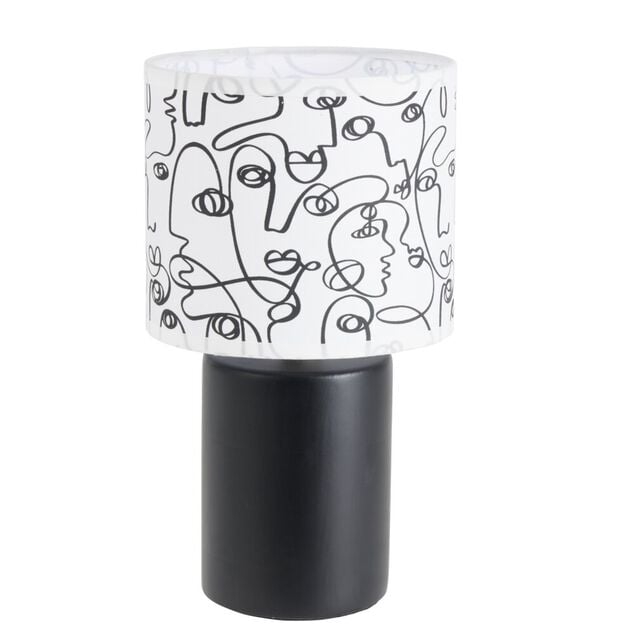 Lampe &agrave; poser fa&iuml;ence abat jour motif line art visage