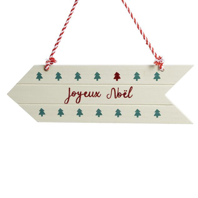 Pancarte en bois &agrave; suspendre inscription Joyeux No&euml;l L32cm