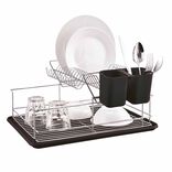 &Eacute;gouttoir &agrave; 2 niveaux avec receveur et supports &agrave; couverts noir