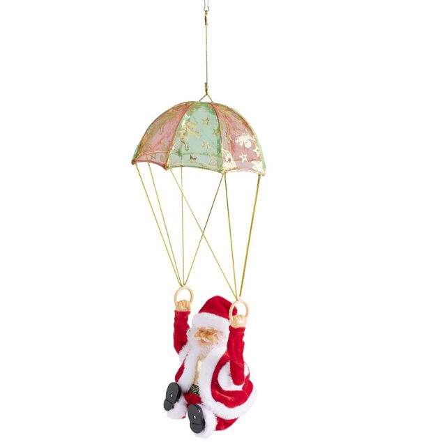 P&egrave;re No&euml;l en parachute &agrave; suspendre anim&eacute; musical &Oslash;18xH41cm
