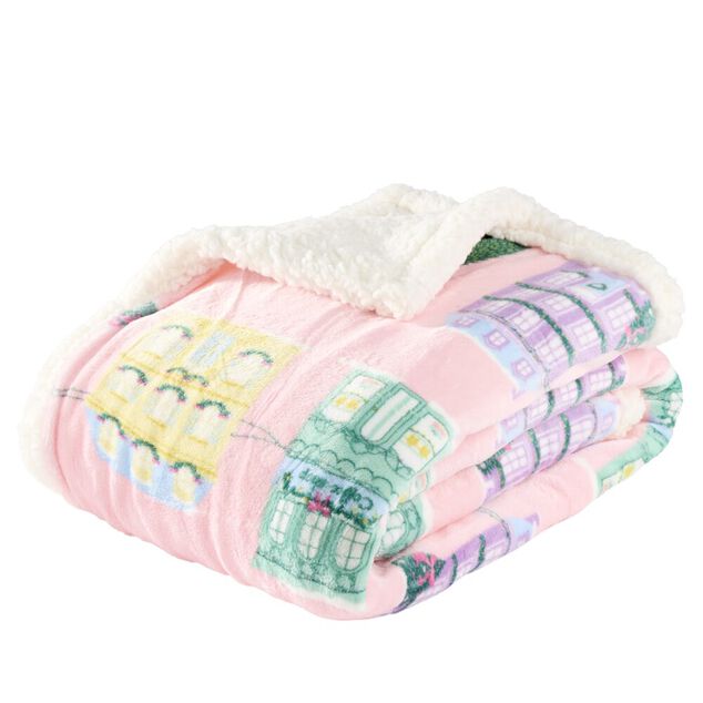 Plaid imprim&eacute; motif No&euml;l polyester L150X120 cm (3 mod&egrave;les beige/rose/rouge)
