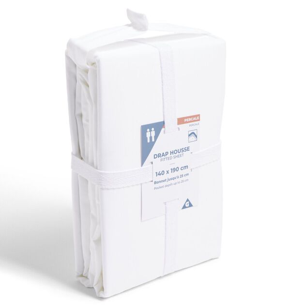 Drap housse 140x190cm 100% coton percale blanc