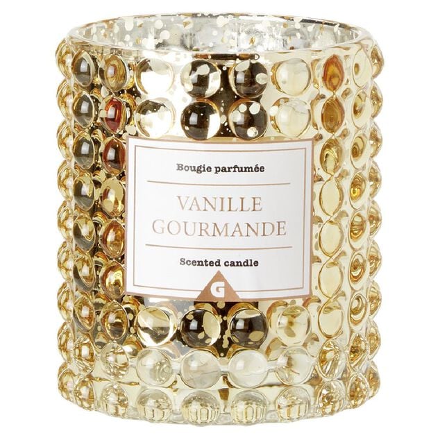 Bougie senteur vanille dans verre d&eacute;co relief