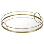 Plateau miroir rond contour m&eacute;tal dor&eacute;