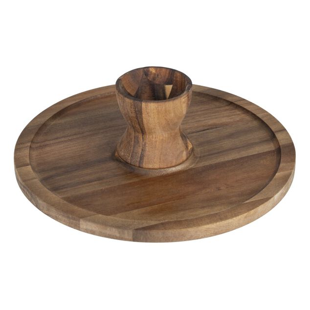 Plateau de pr&eacute;sentation bois avec cloche en verre r&eacute;versible &Oslash;30cm