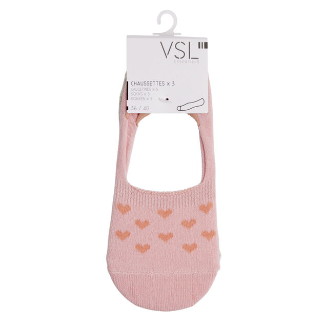 Chaussettes femme invisible tige ultra courte polycoton 3 paires 36/40