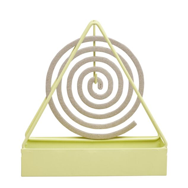Support en m&eacute;tal jaune pour spirale encens anti-moustique 15x4,5xH15,5cm