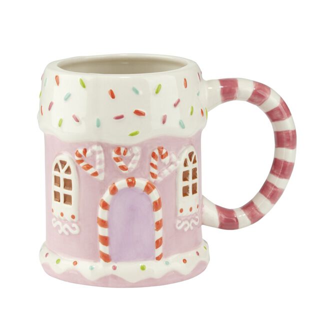 Mug dolomite forme maison No&euml;l L14X8XH11 cm rose