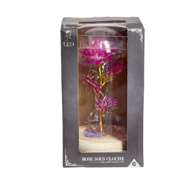 Rose sous cloche en verre avec LED &Oslash;11,8xH19,5cm