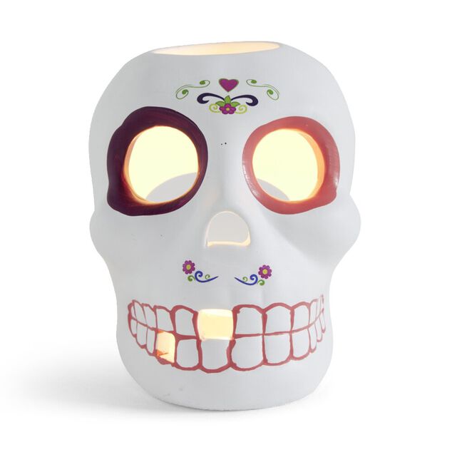Cr&acirc;ne d&eacute;coration Halloween en dolomite style mexicain 7x8xH10cm