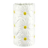 Vase contour marguerite en relief dolomite blanc et jaune &Oslash;12xH23,5cm
