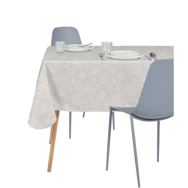 Nappe rectangulaire tissu Dakar motif ethnique beige et blanc 140x250cm