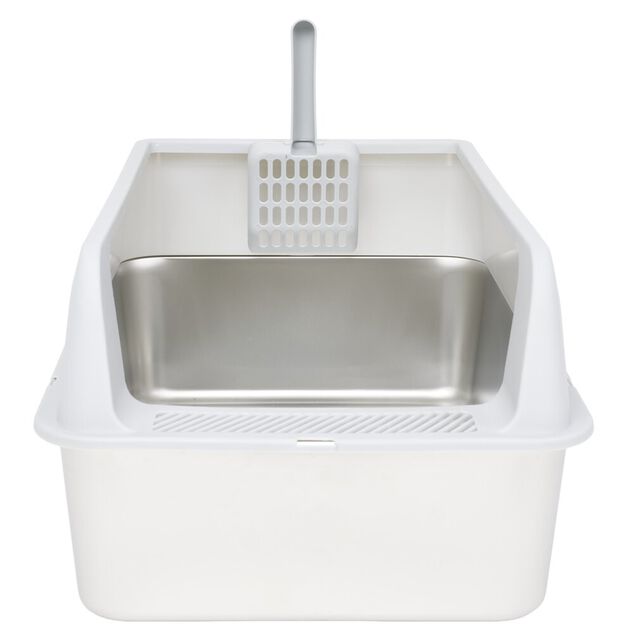 Bac &agrave; liti&egrave;re inox et plastique 60x40x28cm blanc et gris