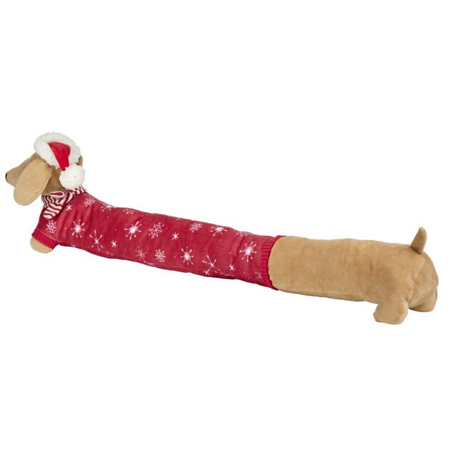 Boudin de porte teckel de No&euml;l polyester L90X12 cm (2 mod&egrave;les rouge ou vert)