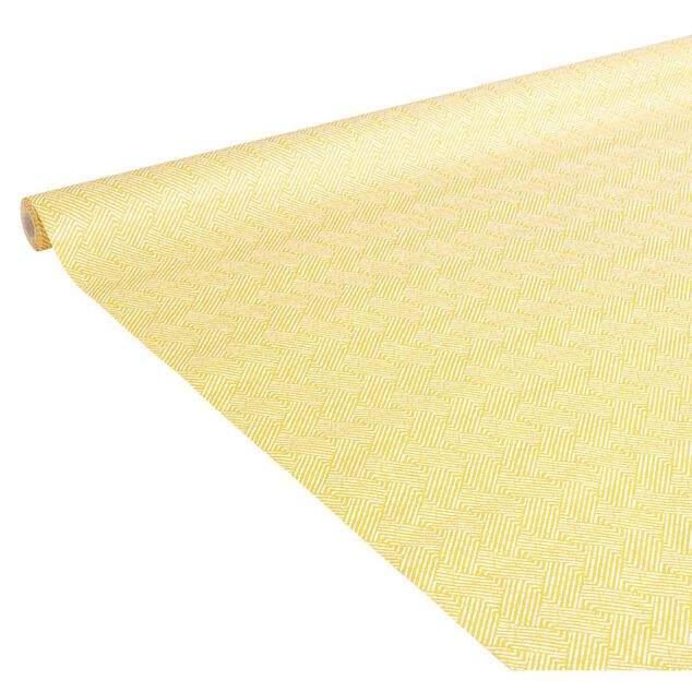 Nappe en papier motif géométrique blanc et jaune 1,20x6m