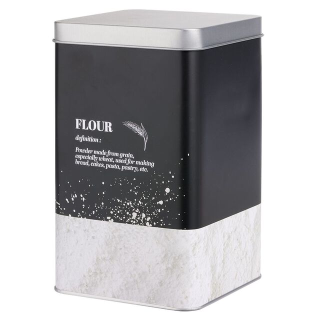 Bo&icirc;te &agrave; farine en m&eacute;tal noir design flour - 10,7x10,7xH.17,5cm
