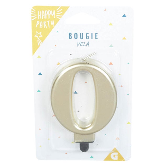 Bougie anniversaire chiffre 0 mat dor&eacute;
