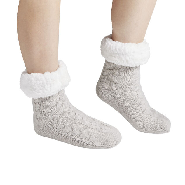 Chaussettes d'int&eacute;rieur doubl&eacute;es peluche gris TU